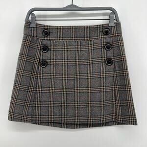 Gap Plaid Wool Y2K Mini Skirt Gray Schoolgirl Academia Preppy Lined Size 2